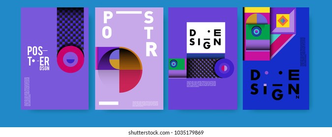 Abstract curvy and geometric colorful background for poster and cover design. Blue, yellow, red, orange, pink and green. Vector banner poster template in Eps10.