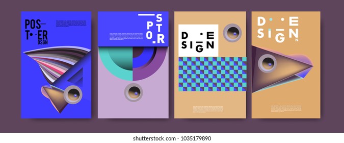 Abstract curvy and geometric colorful background for poster and cover design. Blue, yellow, red, orange, pink and green. Vector banner poster template in Eps10.