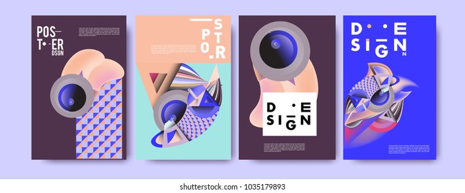 Abstract curvy and geometric colorful background for poster and cover design. Blue, yellow, red, orange, pink and green. Vector banner poster template in Eps10.