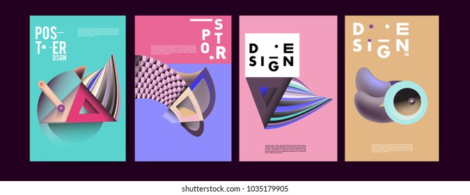 Abstract curvy and geometric colorful background for poster and cover design. Blue, yellow, red, orange, pink and green. Vector banner poster template in Eps10.
