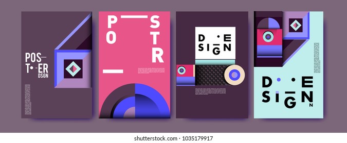 Abstract curvy and geometric colorful background for poster and cover design. Blue, yellow, red, orange, pink and green. Vector banner poster template in Eps10.