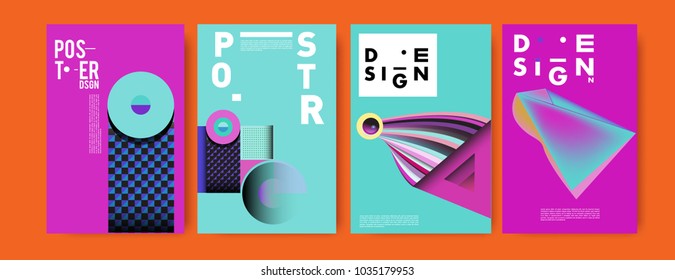 Abstract curvy and geometric colorful background for poster and cover design. Blue, yellow, red, orange, pink and green. Vector banner poster template in Eps10.