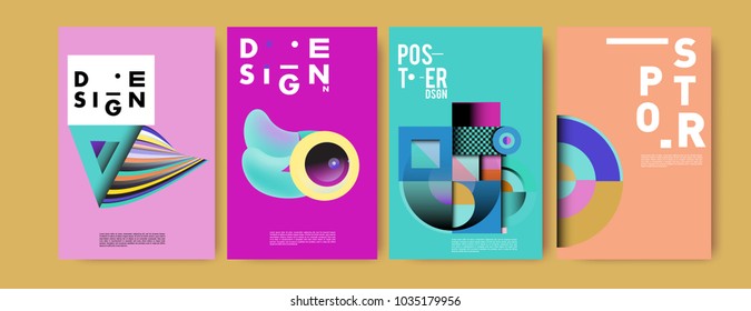 Abstract curvy and geometric colorful background for poster and cover design. Blue, yellow, red, orange, pink and green. Vector banner poster template in Eps10.