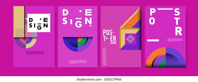 Abstract curvy and geometric colorful background for poster and cover design. Blue, yellow, red, orange, pink and green. Vector banner poster template in Eps10.