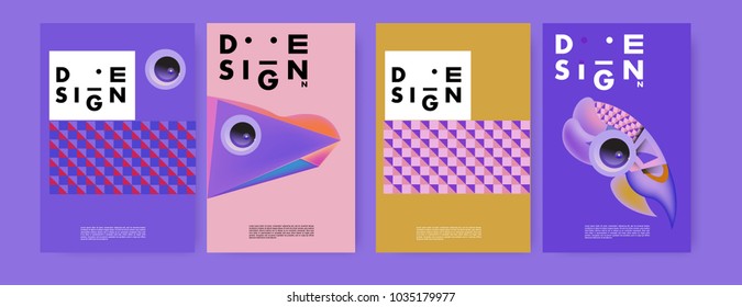 Abstract curvy and geometric colorful background for poster and cover design. Blue, yellow, red, orange, pink and green. Vector banner poster template in Eps10.