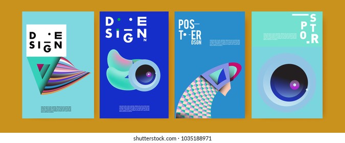 Abstract curvy and geometric colorful background for poster and cover design. Blue, yellow, red, orange, pink and green. Vector banner poster template in Eps10.