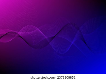 Abstract curvy line and dot pattern on gradient purple and blue background. Vector Illustration. Futuristic technology concept.
