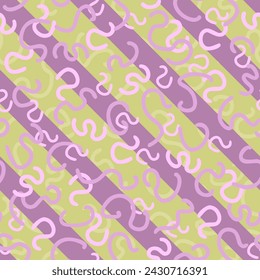 Líneas violetas curvas abstractas en el patrón sin fisuras del vector del fondo verde y violeta rayado diagonalmente. Textura artística creativa para la impresión en diferentes superficies.