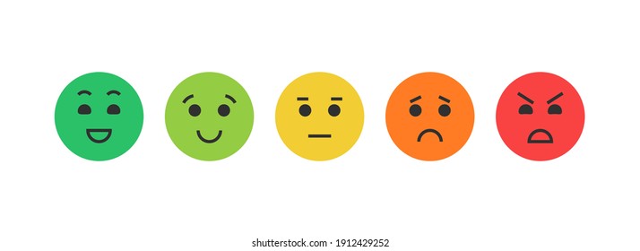 Abstract customer round feedback emotions. Circles with faces, hand drawn trendy funny characters.Vector illustration