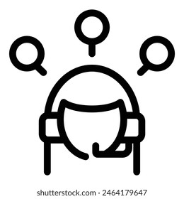 Abstract customer support icon in minimalist black and white design with vector illustration of a representative using headset for assistance and guidance in a modern business call center environment