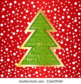 Abstract cut christmas tree with "Merry Christmas" text