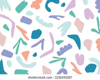 Abstract cut out doodle shapes seamless background for modern trendy home decor, fashion print, kids wallpaper, fresh pastel colors