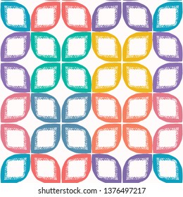 Abstract cut out leaf shapes. Vector pattern seamless background. Hand drawn matisse style. Geometric quilt illustration. Trendy decor, modern fashion all over print, wallpaper. Rainbow colors leaves.