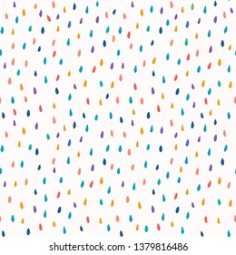 Abstract Cut Out Raindrop Confetti. Vector Pattern Seamless Background. Hand Drawn Tiny Falling Drops. Graphic Party Celebration Illustration. Trendy Home Decor, Kid Fashion Print, Birthday Wallpaper.