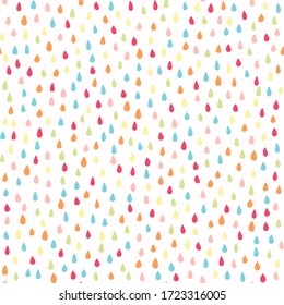 Abstract cut out raindrop confetti. Vector pattern seamless background. Hand drawn tiny falling drops. Summer party celebration illustration. Trendy home decor, kid print, birthday scrapbook paper.