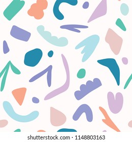 Abstract Cut Out Shapes, Vector Pattern Seamless Background, Hand Drawn  Matisse Style Collage Graphic Illustration for Trendy Home Decor, Modern Fashion Prints, Kids Wallpaper, Fresh Pastel Colors