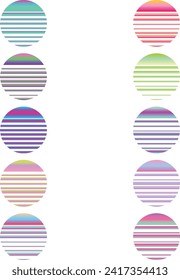 An abstract cut out Synthwave circle design element bundle.