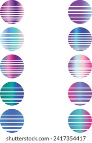 An abstract cut out Synthwave circle design element bundle.