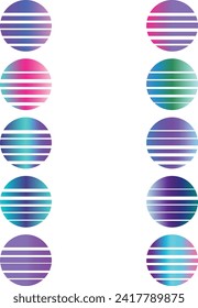 An abstract cut out Synthwave circle design element bundle.