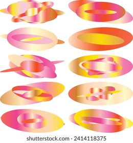 An abstract cut out transparent iridescent oval gradient shape futuristic pattern design element bundle.