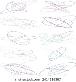 An abstract cut out transparent iridescent oval gradient shape futuristic pattern design element bundle.