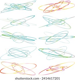 An abstract cut out transparent iridescent oval gradient shape futuristic pattern design element bundle.