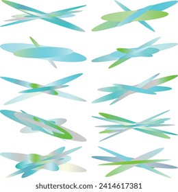 An abstract cut out transparent iridescent oval gradient shape futuristic pattern design element bundle.