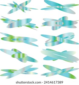 An abstract cut out transparent iridescent oval gradient shape futuristic pattern design element bundle.