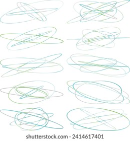 An abstract cut out transparent iridescent oval gradient shape futuristic pattern design element bundle.