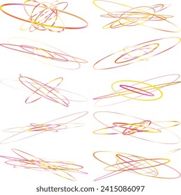 An abstract cut out transparent iridescent oval gradient shape futuristic pattern design element bundle.