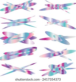 An abstract cut out transparent iridescent oval gradient shape futuristic pattern design element bundle.