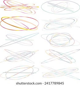An abstract cut out transparent iridescent oval gradient shape futuristic pattern design element bundle.