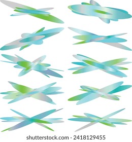 An abstract cut out transparent iridescent oval gradient shape futuristic pattern design element bundle.