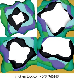 Abstract cut out abstract waves for web design. Color geometric pattern. Vector abstract geometric dynamic pattern frame. Vector line pattern, abstract texture. 3d paper layers