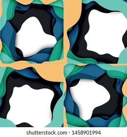 Abstract cut out abstract waves for web design. Color geometric pattern. Vector abstract geometric dynamic pattern frame. Vector line pattern, abstract texture. 3d paper layers