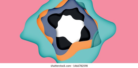 Abstrakt geschnitten abstrakte Wellen für Web-Design. Farbgeometrisches Muster. Abstrakter geometrischer dynamischer Musterrahmen für Vektorgrafiken. Vektorlinienmuster, abstrakte Textur. 3D-Papierschichten