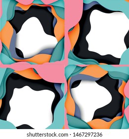 Abstrakt geschnitten abstrakte Wellen für Web-Design. Farbgeometrisches Muster. Abstrakter geometrischer dynamischer Musterrahmen für Vektorgrafiken. Vektorlinienmuster, abstrakte Textur. 3D-Papierschichten