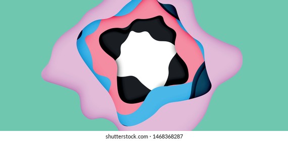 Abstract cut out abstract waves for web design. Color geometric pattern. Vector abstract geometric dynamic pattern frame. Vector line pattern, abstract texture. 3d paper layers