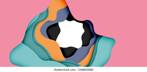 Abstract cut out abstract waves for web design. Color geometric pattern. Vector abstract geometric dynamic pattern frame. Vector line pattern, abstract texture. 3d paper layers