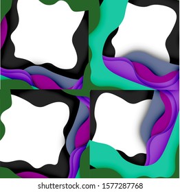 Abstract cut out abstract waves for web design. Color geometric pattern. Vector abstract geometric dynamic pattern frame. Vector line pattern, abstract texture. 3d paper layers