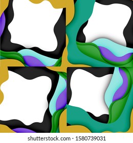 Abstract cut out abstract waves for web design. Color geometric pattern. Vector abstract geometric dynamic pattern frame. Vector line pattern, abstract texture. 3d paper layers