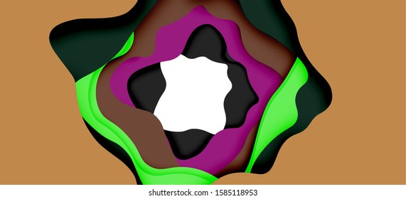 Abstract cut out abstract waves for web design. Color geometric pattern. Vector abstract geometric dynamic pattern frame. Vector line pattern, abstract texture. 3d paper layers
