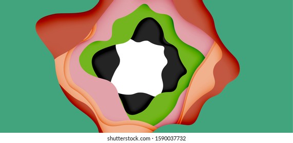 Abstract cut out abstract waves for web design. Color geometric pattern. Vector abstract geometric dynamic pattern frame. Vector line pattern, abstract texture. 3d paper layers