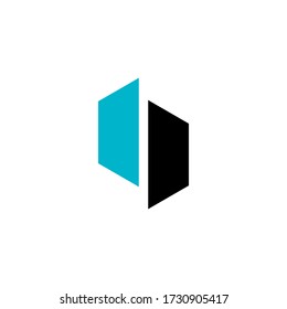 Abstract Cut style Polygon Geometric logo with light blue and black color in white background