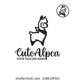 Abstract Cute Alpca logo design template