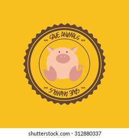 Abstract cute animal on a round label.