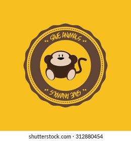 Abstract cute animal on a round label.