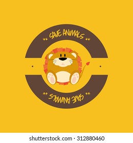 Abstract cute animal on a round label.