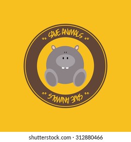 Abstract cute animal on a round label.