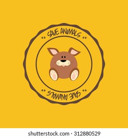 Abstract cute animal on a round label.
